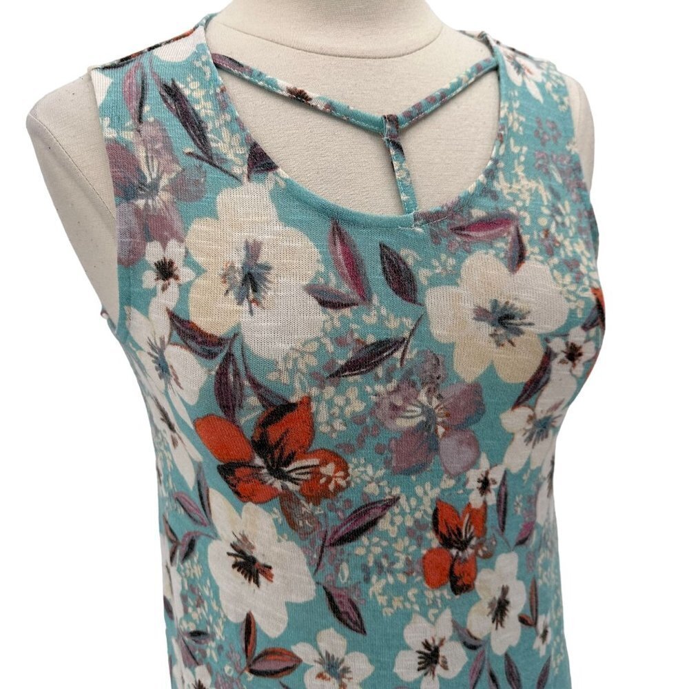 NWT Love Fire Floral Blue Sleeveless Knit Short Mini Dress Juniors Large - Picture 2 of 9